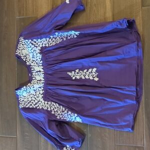 Embroidered Top, 2XL Purple, White Shirt By Brand "Spirit Dress"